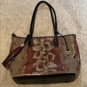 Brighton Leather Tote, Maroon/Gray/Black